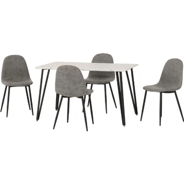 Marlow Dining Set with Athens Chairs White Marble Effect Black Grey Faux Leather