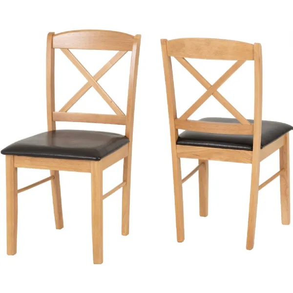 Mason Chair (Box of 2) Oak Varnish Brown Faux Leather
