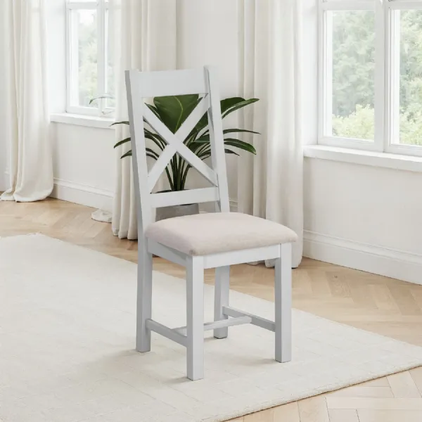 Pebble Grey Cross Back Dining Chair with Oat Fabric Seat