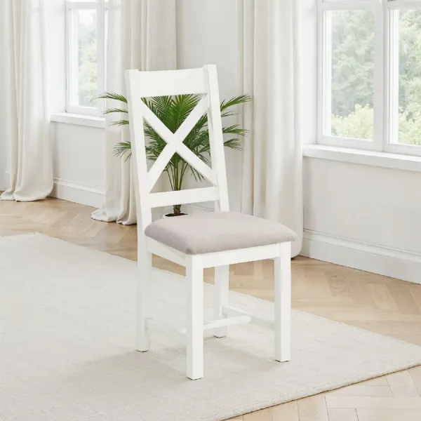Ivory Texture Cross Back Dining Chair with Oat Fabric Seat