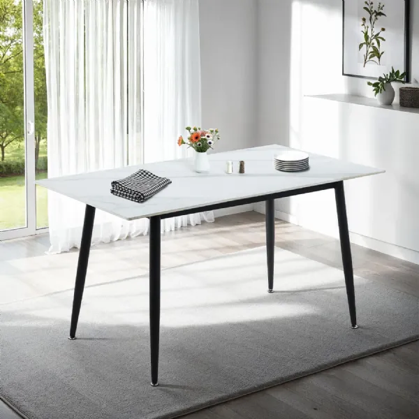 Fenton Dining Table White Marble Stone Effect
