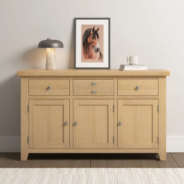 Natural Oak 3 Doors 3 Drawer Wide Sideboard
