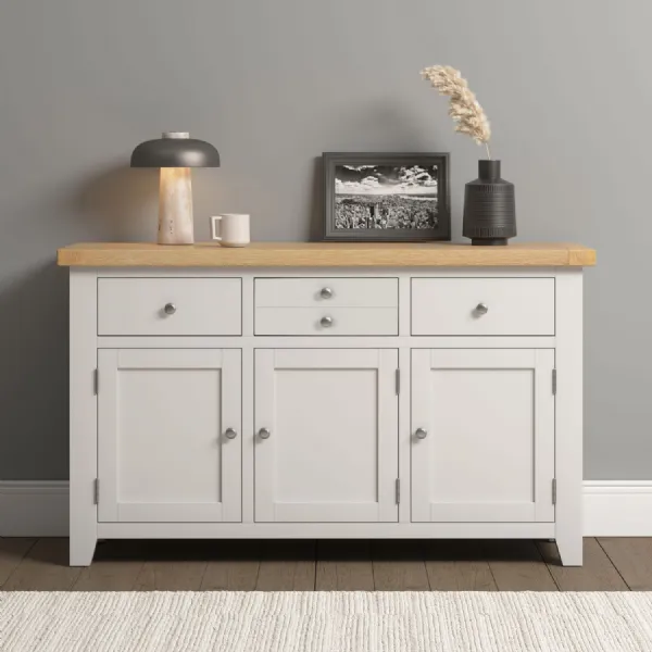 Ivory Oak 3 Door 3 Drawer Sideboard Oak Top