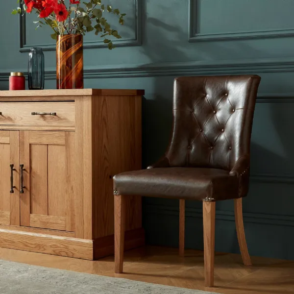 Oak Brown Leather Dining Chair