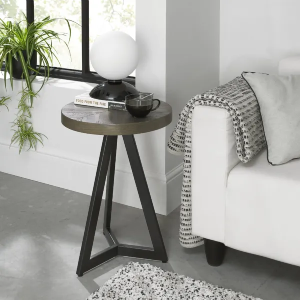 Small Round Dark Oak Lamp End Table Metal Stand