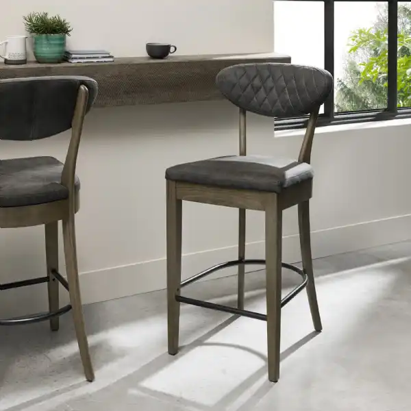 Fumed Oak Dark Grey Fabric Bar Stool