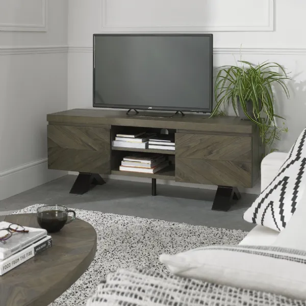 Large Dark Oak Wood 2 Door TV Unit