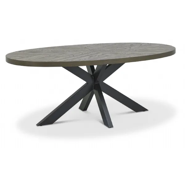 Fumed Oak 180cm Large Oval Dining Table Spider Metal Legs