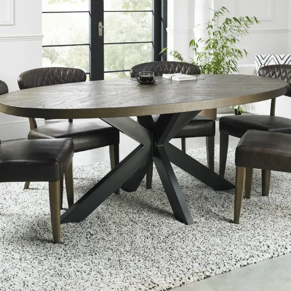 Fumed Oak Large Oval Dining Table Spider Metal Legs 200cm