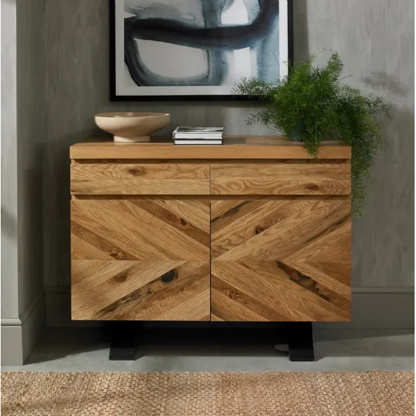 Oak Sideboard 2 Doors 2 Drawers Parquet Chevron Design