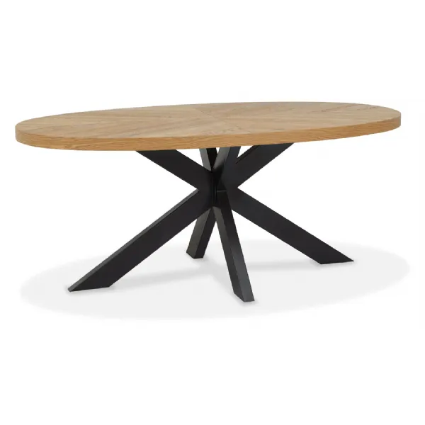 Rustic Oak 180cm Large Oval Dining Table Spider Metal Legs