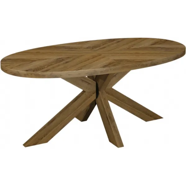 Rustic Oak 200cm Large Oval Dining Table Wooden Legs