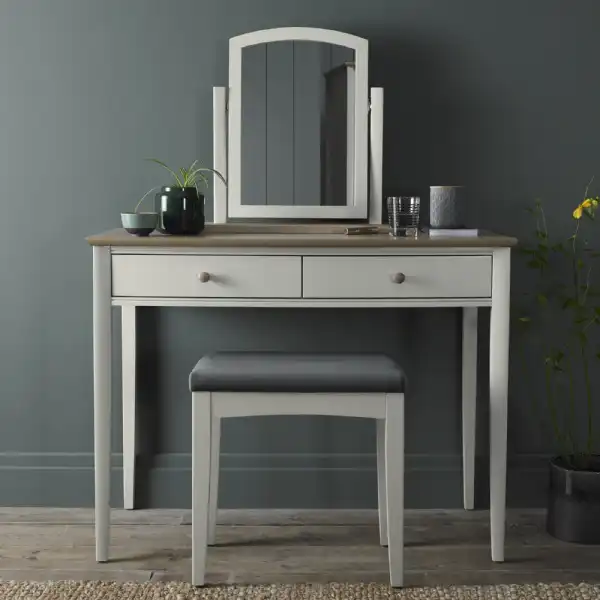 Light Grey Scandi Oak Top Dressing Table 2 Drawers