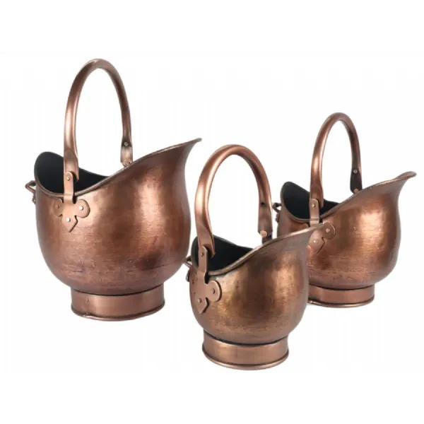 Set of 3 Coal Scuttles Antique Copper Finish 44cm