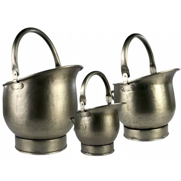 Set of 3 Coal Scuttles Antique Pewter Finish 44cm