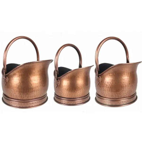 Set of 3 Coal Scuttles Antique Copper Finish 47cm