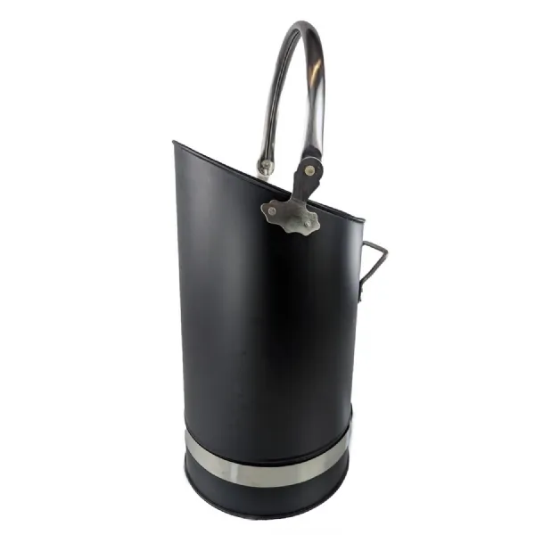 Black Coal Bucket, Hod With Nickel Finish Handles 55cm