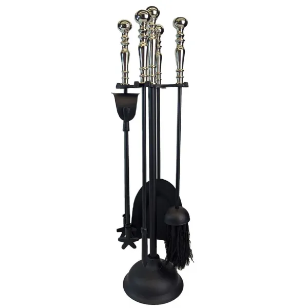 Fire Tool Set Black With Nickel Tops 60cm