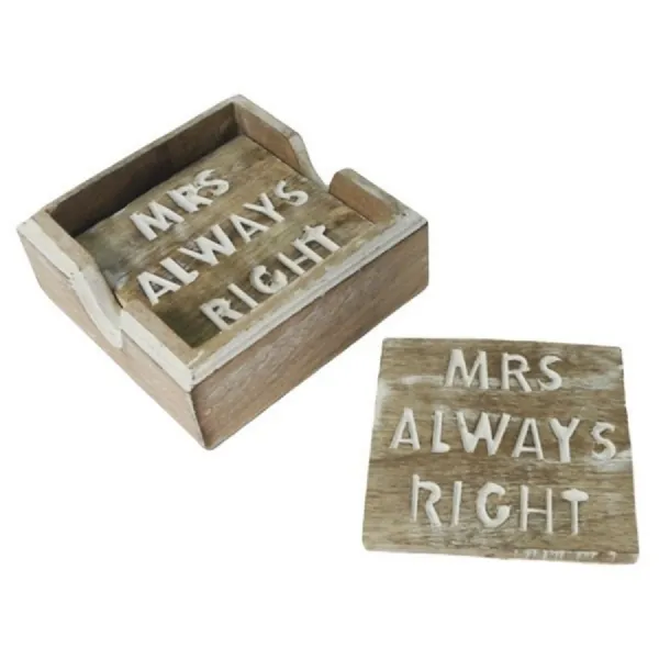 Set of 4 Mrs Always Right Coasters 11.4cm