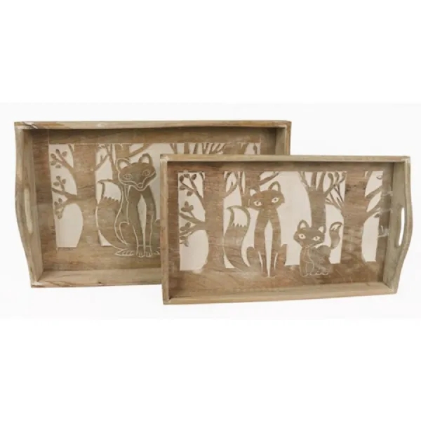Set Of 2 Fox Trays Antique White 43cm
