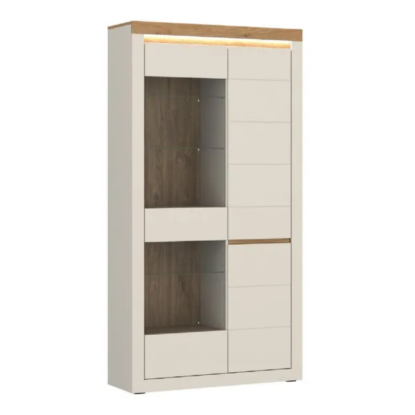Naxxar Tall Display Cabinet with 2 Doors (LH) in Cashmere and Stone Oak