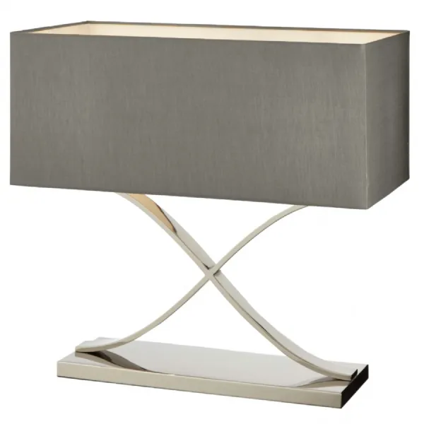 Nickel Steel Geometric Framed Table Lamp with Grey Shade