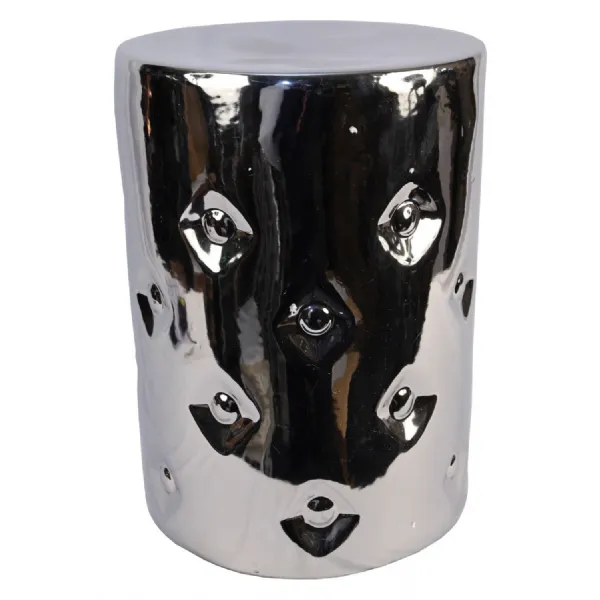 Ceramic Button Stool Silver 44.5cm