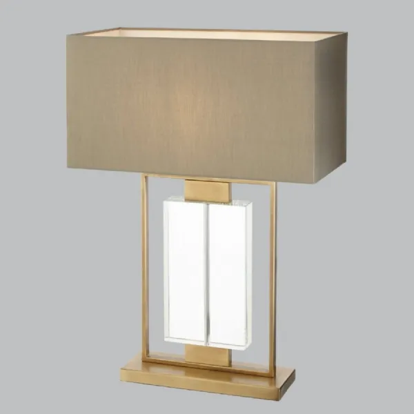 Brass Metal and Crystal Table Lamp Rectangular Grey Shade
