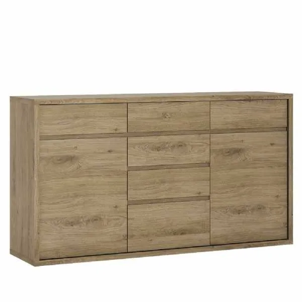 Traditional Oak Wide Large 6 Drawer Chest With Recessed Handles