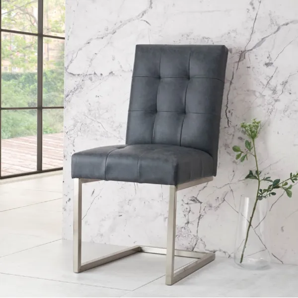 Mottled Black Leather Effect Cantilever Dining Chair Pair