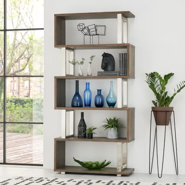 Dark Oak Chrome Open Display Shelving Bookcase