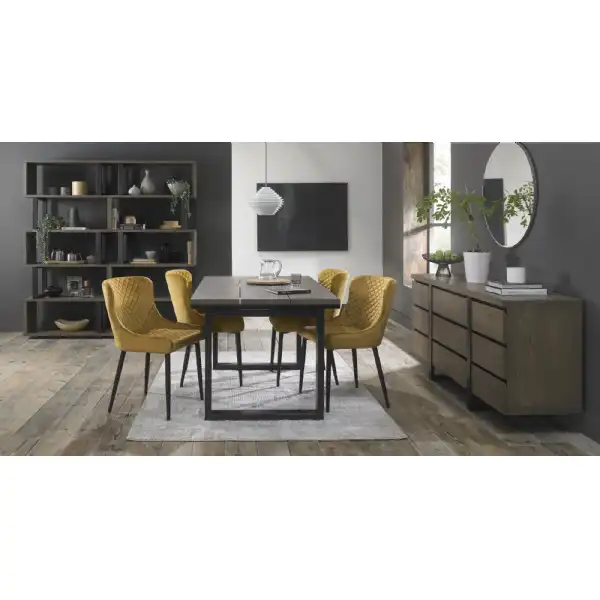 Weathered Oak 4 to Table 4 Yellow Velvet Chairs Dining Set