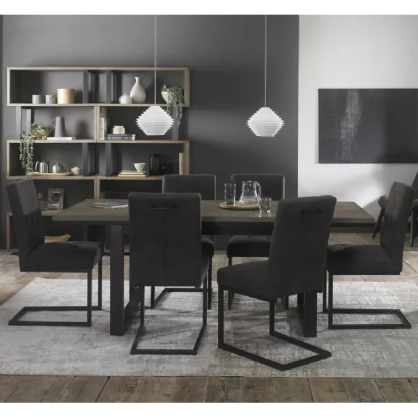 Weathered Oak Extending Dining Set Table Set 6 Grey Chairs