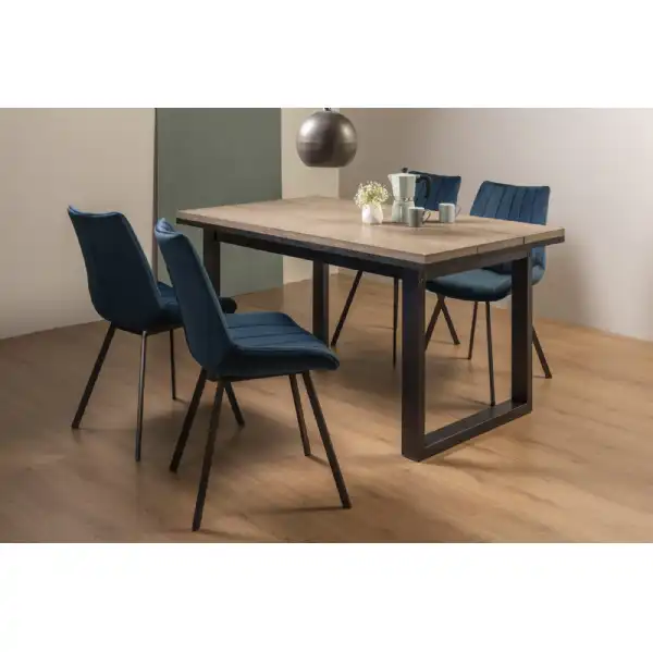Weathered Oak Extending Dining Set 4 Blue Velvet Chairs