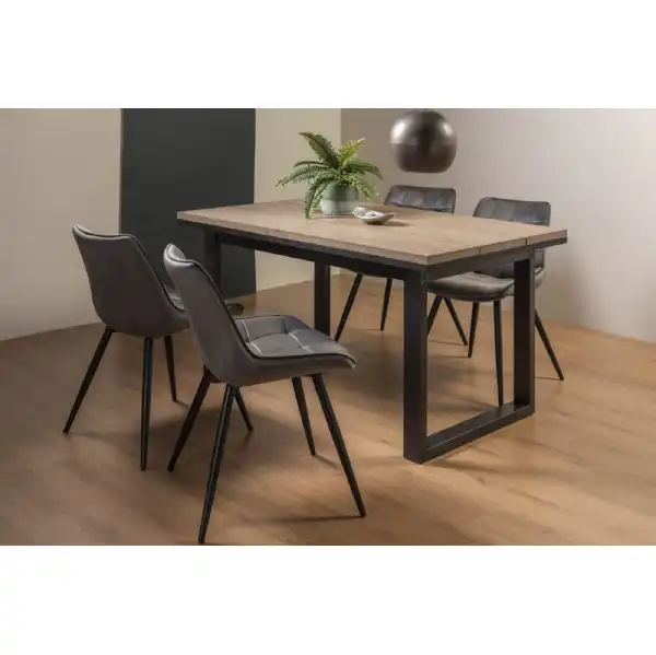 Weathered Oak Extending Dining Set Legs 4 Grey Velvet Chairs