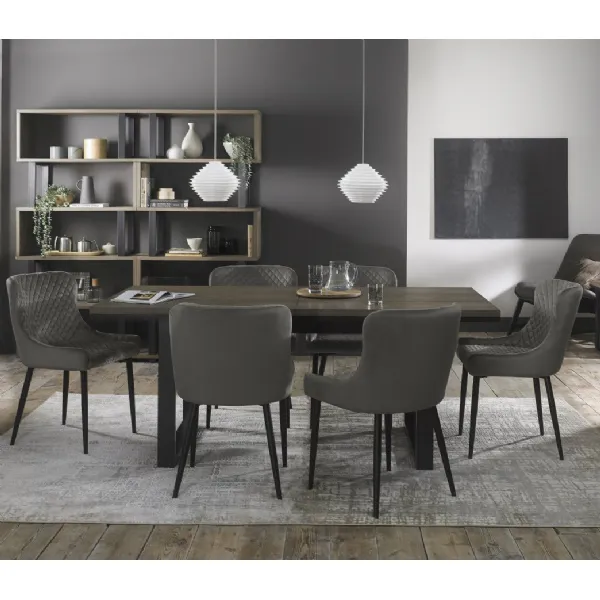 Weathered Oak Extending Dining Table Set 6 Grey Chairs