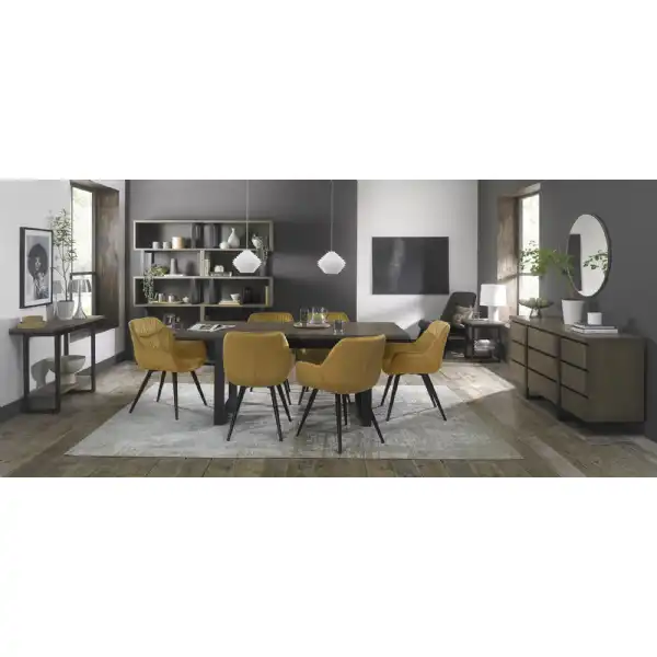Weathered Oak Extending Dining Set 6 Yellow Fabric Chairs
