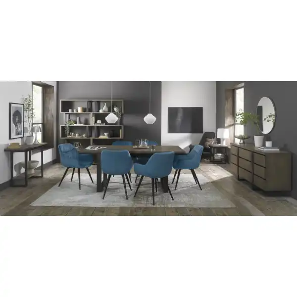 Weathered Oak Extending Dining Table Set 6 Blue Chairs
