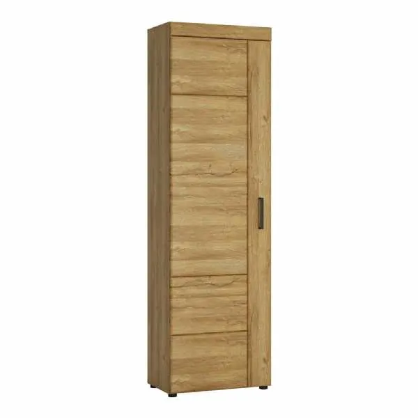 Medium Oak Tall Slim Storage Media Cupboard LH 5 Shelves 195cm Tall