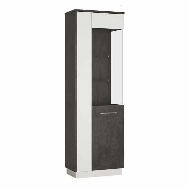 Modern Grey White Tall Narrow Slim Glazed Display Cabinet RH