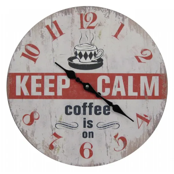 Wooden Clock Keep Calm Coffee is On 33cm
