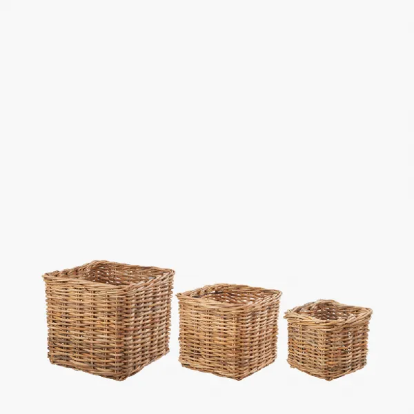 Tobs S 3 Chunky Natural Rattan Square Log Baskets