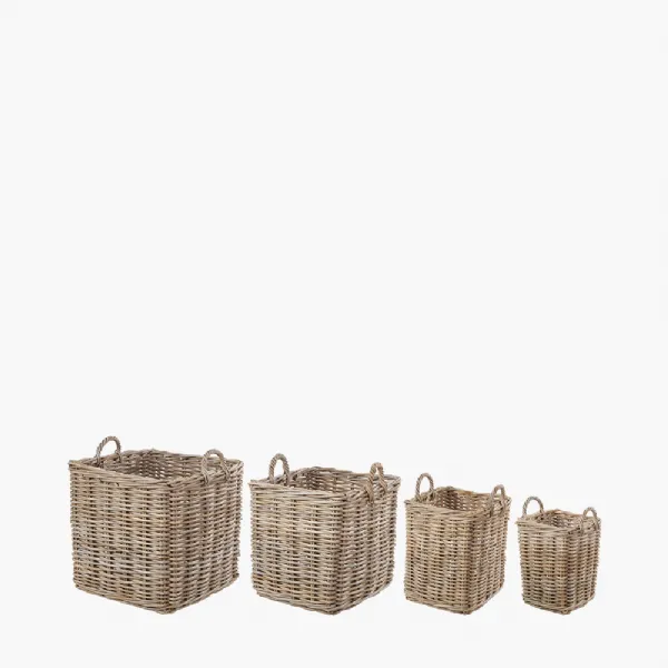 Tobs S 4 Grey Kubu Rattan Square Log Baskets
