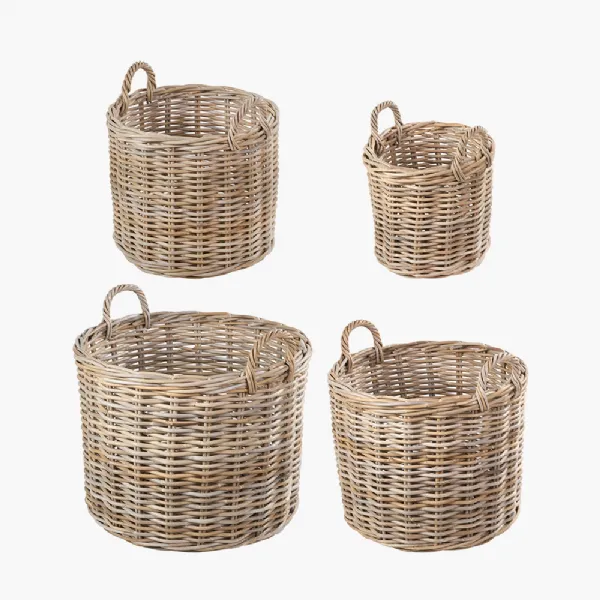 Tobs S 4 Grey Kubu Rattan Round Log Baskets