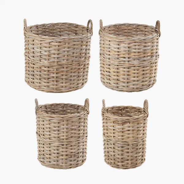 Tobs S 4 Grey Kubu Rattan Tall Round Storage Baskets