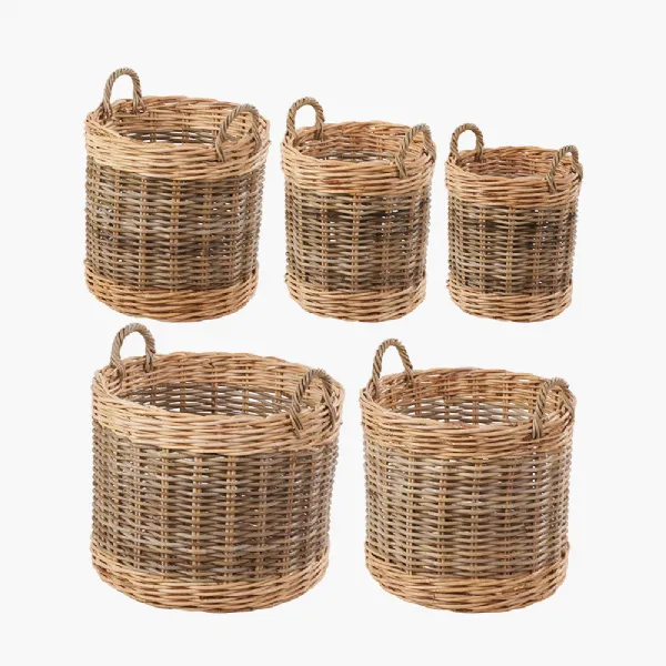 Tobs S 5 Grey and White Kubu Rattan Round Storage Baskets