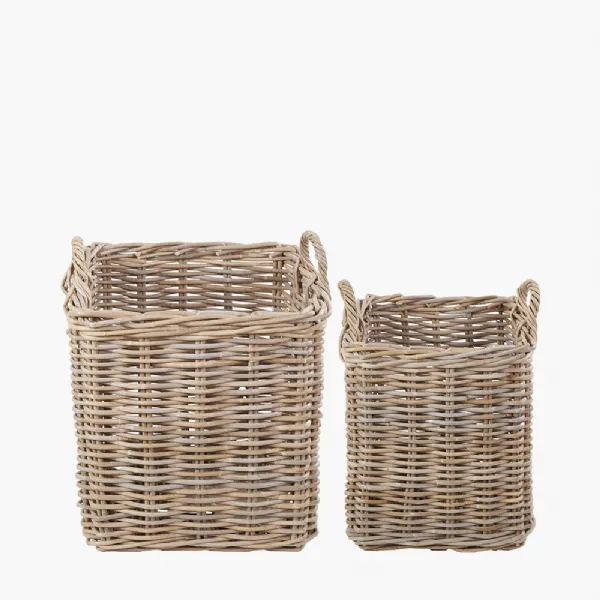 Tobs S 2 Grey Rattan Square Log Baskets