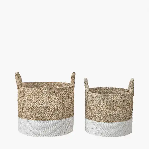S 2 Banana Leaf Two Tone White Baskets