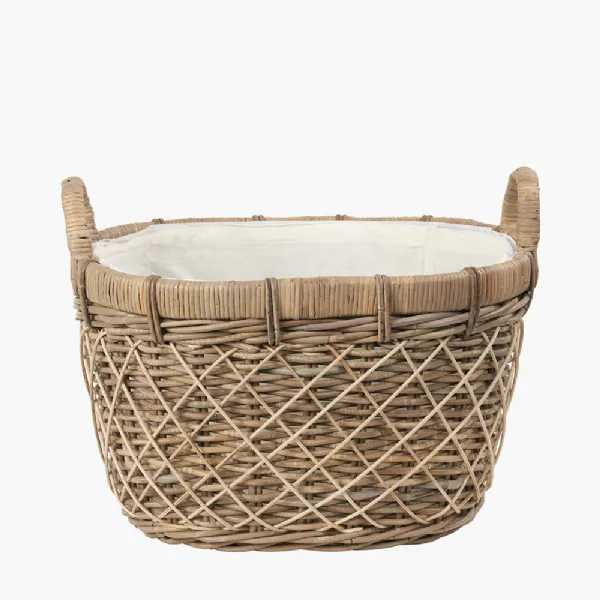 Brown Rattan Oval Handled Laundry Basket