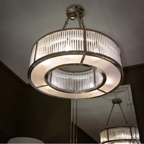 Glass 9 Bulbs Ceiling Light with Nickel Metal Accent